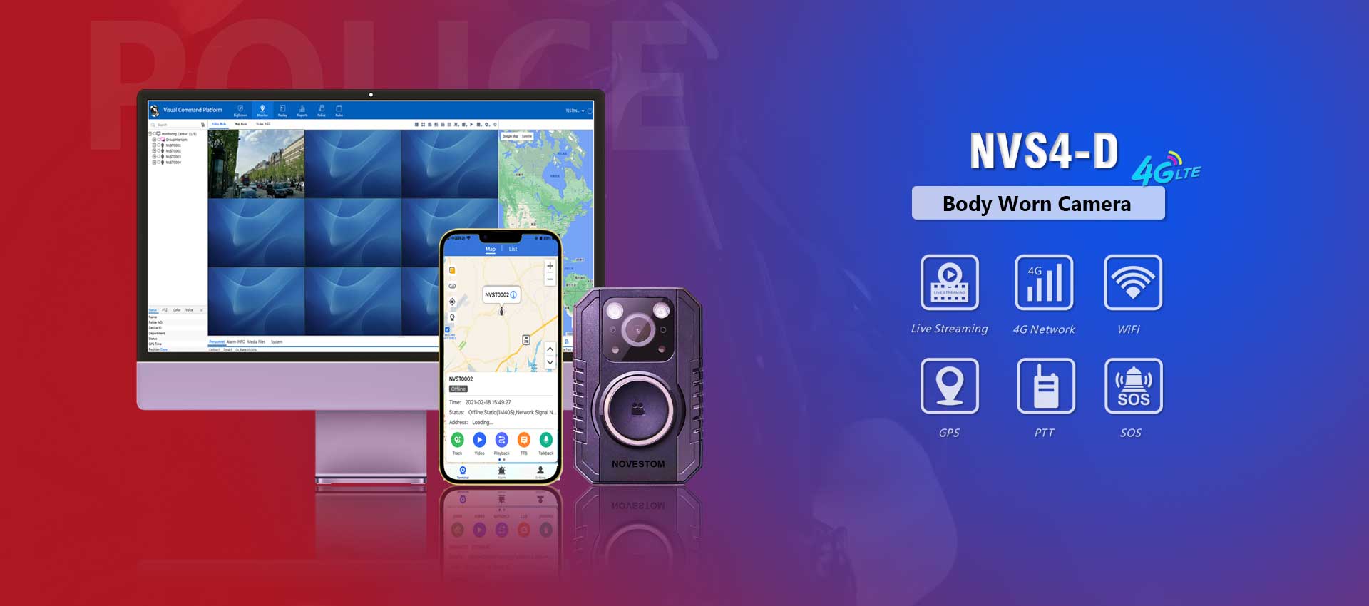 NVS4-D-live-streaming body worn camera with LTE WIFI 4G SOS-NOVESTOM-TECH